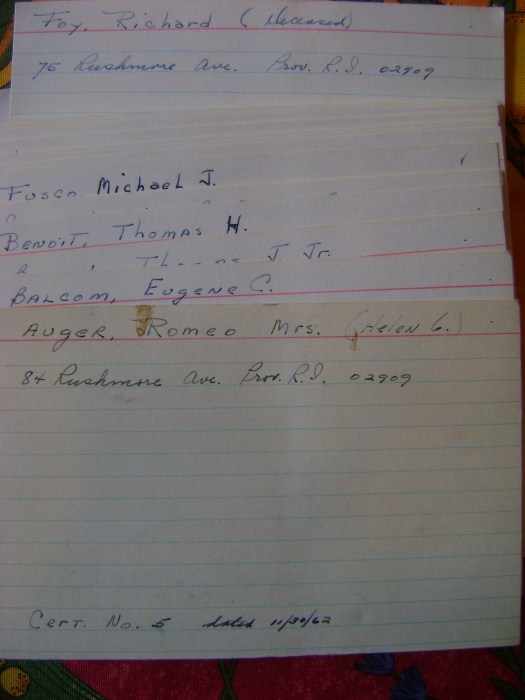 membership note cards, circa 1962